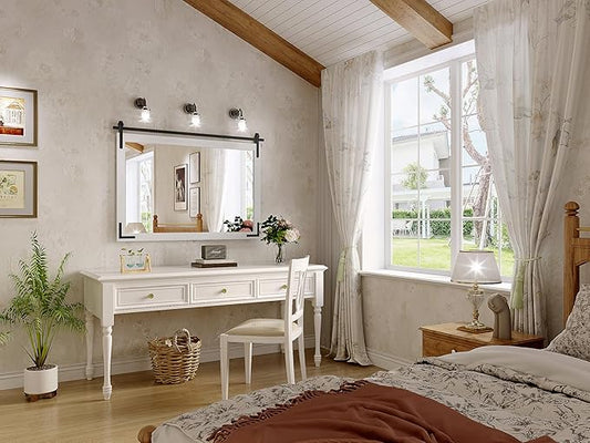 Farmhouse Bathroom Mirror, 40x30 Inch White Vanity Mirror for Wall, Wood Framed Rustic Mirror Rectangular Wall Decor Mirrors for Entryway Living Room Bedroom