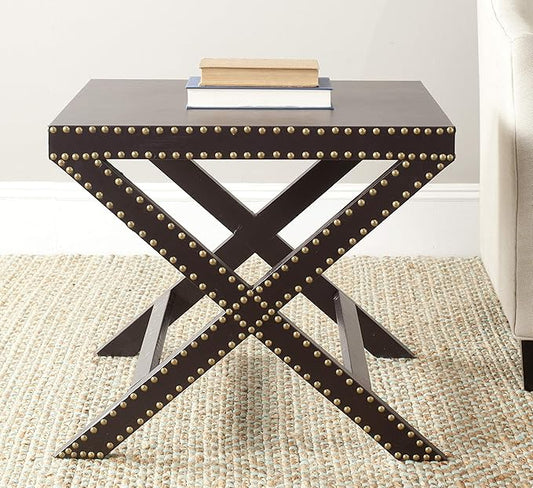 SAFAVIEH Home Collection Jeanine Charcoal X-Shape Studded Nailhead Trim Side End Accent Table