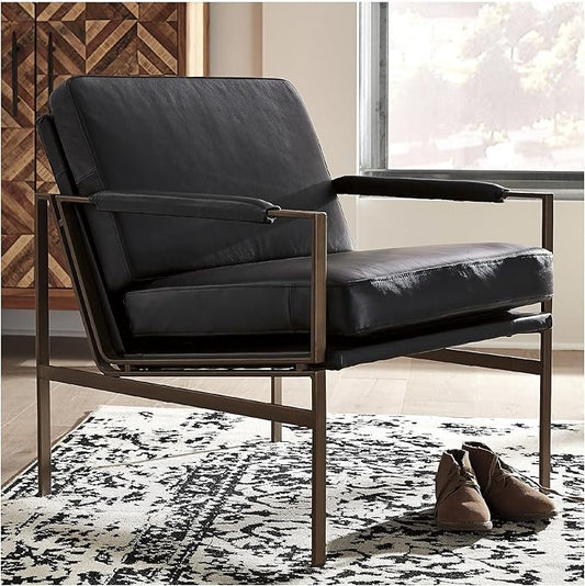 Signature Design by Ashley Puckman Mid-Century Modern Leather Accent Chair, Black