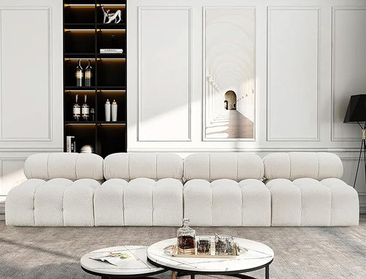 Meridian Furniture 611Cream-S136B Ames Collection Modern | Contemporary Modular Sofa with Rich Cream Boucle Fabric, Modular to Create Infinite Configurations, 136" W x 34" D x 28" H, Cream