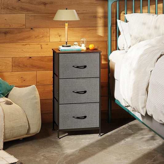 WLIVE Dresser with 3 Drawers, Fabric Nightstand, Organizer Unit, Storage Dresser for Bedroom, Hallway, Entryway, Closets, Sturdy Steel Frame, Wood Top, Easy Pull Handle, Dark Grey