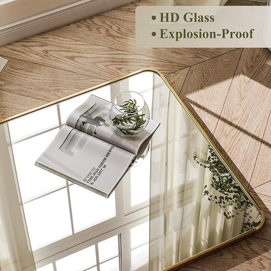 BEAUTYPEAK Gold Full Length Mirror, 76"x34" Rounded Corner Floor Mirror Standing Hanging or Leaning Against Wall, Suitable for Bedroom or Dressing Room