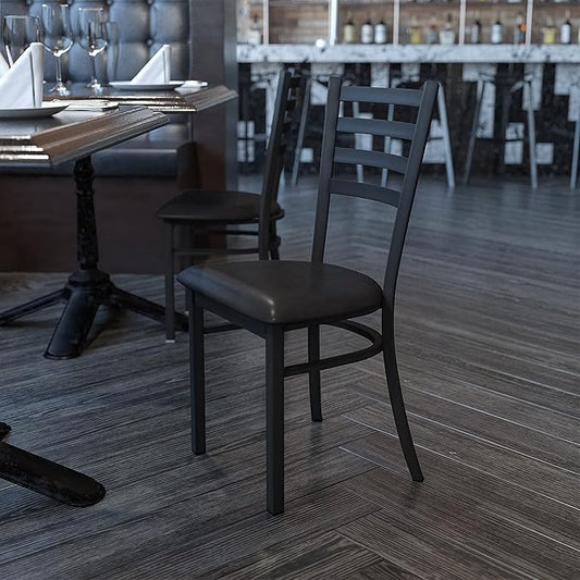 Flash Furniture HERCULES Series Black Ladder Back Metal Restaurant Chair - Black Vinyl Seat