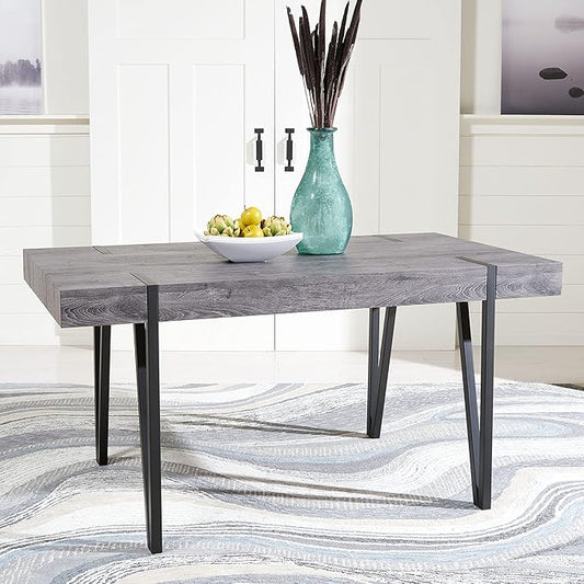 SAFAVIEH Home Collection Alyssa Mid-Century Rustic Industrial Dining Room Table DTB7000B, Black Oak/Black Legs