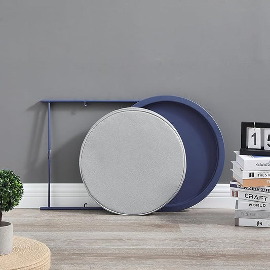 VECELO Round Side/End Table with Fabric Storage Basket,Metal Anti-Rust and Waterproof Small Bedside Nightstand with Removable Tray Top for Living Room,Balcony & Laundry,Blue /1pcs with Basket