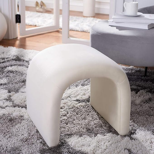 Safavieh Home Collection Kibo Modern Waterfall Cream Velvet Ottoman (Fully Assembled)
