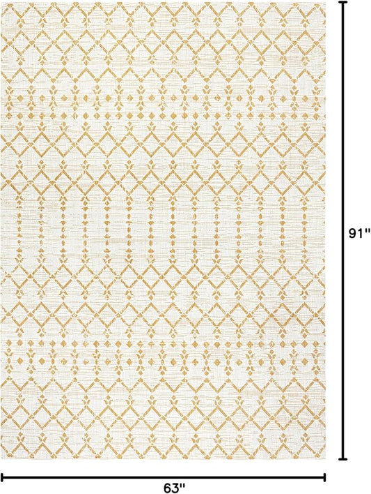 JONATHAN Y Moroccan Geometric Indoor Outdoor Area Rug 5X8 Cream/Yellow, Ourika Textured Weave for Backyard, Patio, Porch, Easy-Cleaning, High Traffic, Pet-Friendly, Non-Shedding (SMB108J-5)