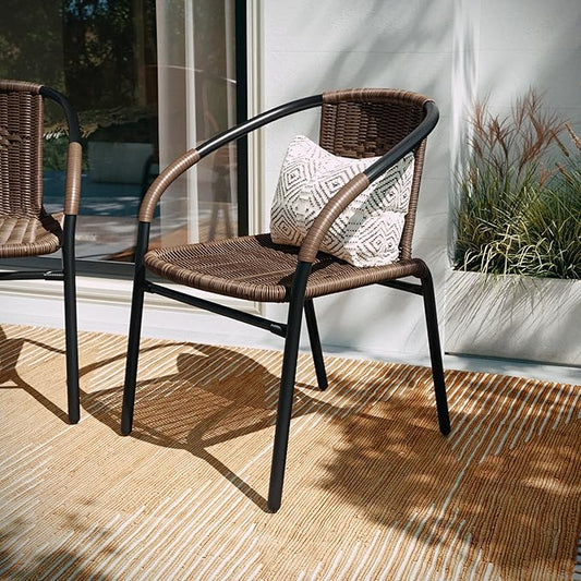 Flash Furniture Lila Medium Brown Rattan Indoor-Outdoor Restaurant Stack Chair