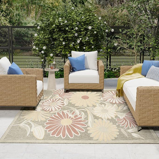 Nourison Home Aloha Sage Rose 7'10" x 10'6" Area Rug - Easy Clean, Non Shedding, Bed Room, Living Room, Dining Room, Kitchen (8' x 11')