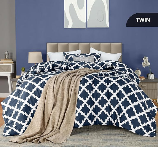 Twin Comforter Set 2 Piece Navy by Utopia Bedding, Printed Comforters Twin Size, Bedding Comforters Sets, Down Alternative Soft Bed Set, 1 Comforter (64 x 88 inches) 1 Pillow Shams (20 x 26 inches)