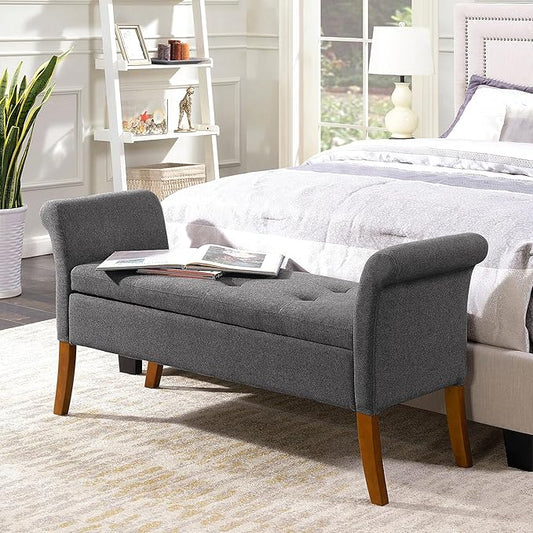Convenience Concepts Designs4Comfort Garbo Upholstered Storage Bench 51.25" - Modern Ottoman Bench for Living Room, Sitting Bench, Storage Bench with Seating for Entryway, Soft Gray Fabric