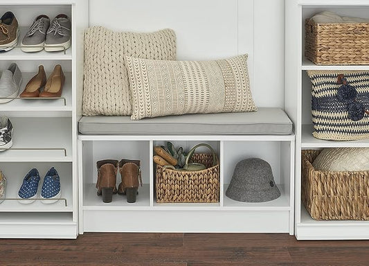 ClosetMaid 1631 Cubeicals 3-Cube Storage Bench, White with Gray Cushion