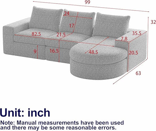 Boneless Sectional Sofa Couches with Chaise Lounge, Comfy Upholstered Compressed Cloud Sectional Sofa Floor Couch for Living Room Apartment,Deep Seat Sofa & Couches | Deep Seat, Wider Armrest, Free Combination