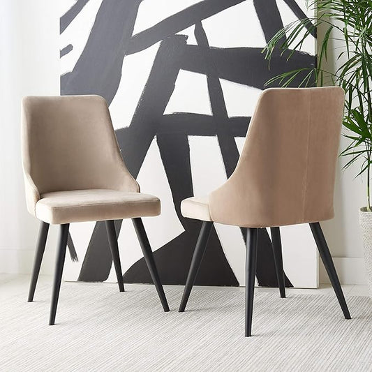 Safavieh Home Collection Zoi Velvet 19-inch (Set of 2) Dining Chair, Taupe/Black