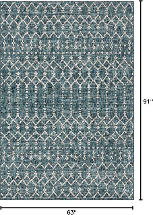 JONATHAN Y Moroccan Geometric Indoor Outdoor Area Rug 5X8 Teal/Gray, Ourika Textured Weave for Backyard, Patio, Porch, Easy-Cleaning, High Traffic, Pet-Friendly, Non-Shedding (SMB108C-5)