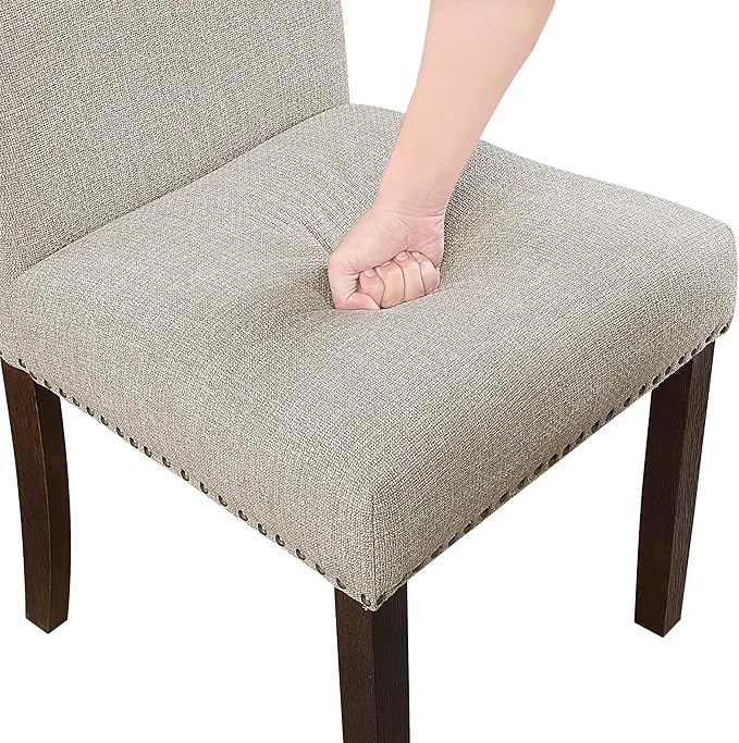 Lexicon Upholstered Dining Chairs Set of 2 - Soft Durable Fabric Armless High Back Kitchen Modern Dining Room Chairs for 2, Nailhead Trim Side, Brushed Brown Sturdy Wooden Frame, Easy Assembly, Taupe