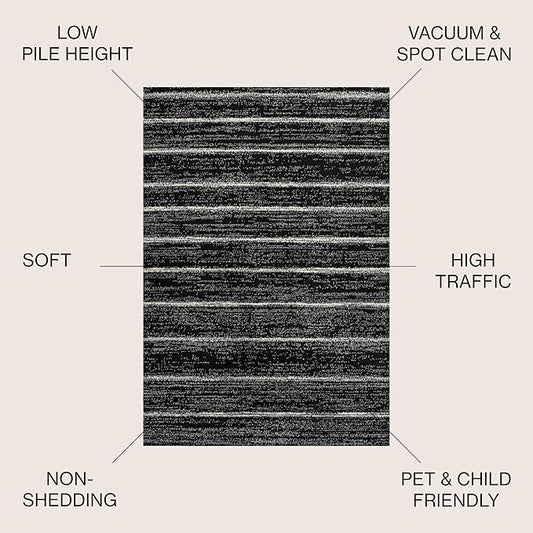 JONATHAN Y Williamsburg Minimalist Stripe Black/Cream Indoor Area Rug, 3x5, Contemporary, Modern, Easy-Cleaning for Living Room, Bedroom, Kitchen, Pet Friendly, Non-Shedding (MOH201F-3)
