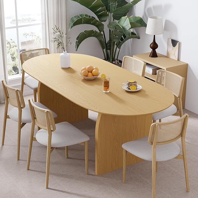 Casaphoria 67" Large Dining Table for 6, Wood Oval Living Room Table, Modern Farmhouse Kitchen Table with Scratch-Resistant Top & Wood Pedestal, Easy Assembly and Clean, Oak