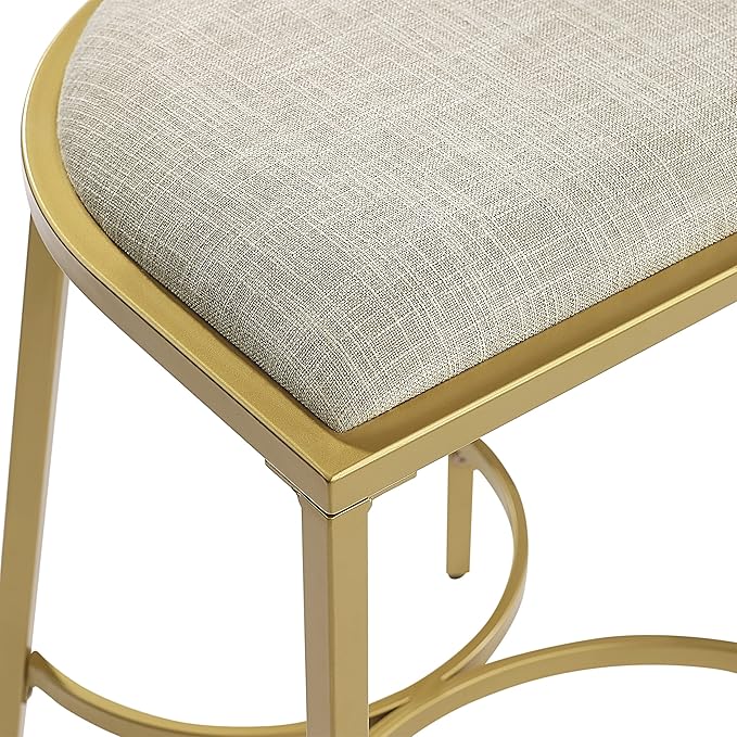 Crosley Furniture Ellery Upholstered Seat Counter Height Bar Stools Set of 2, Oatmeal/Gold