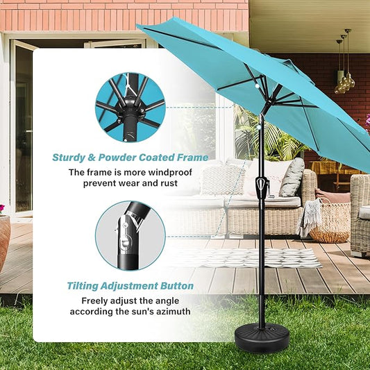 YSSOA 2 Pack 7.5' Patio Umbrella Outdoor Table Market Yard Umbrella with 6 Sturdy Ribs, Turquoise