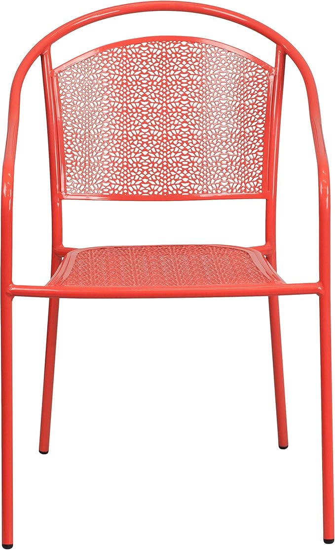 Flash Furniture Oia Commercial Grade 5 Pack Coral Indoor-Outdoor Steel Patio Arm Chair with Round Back