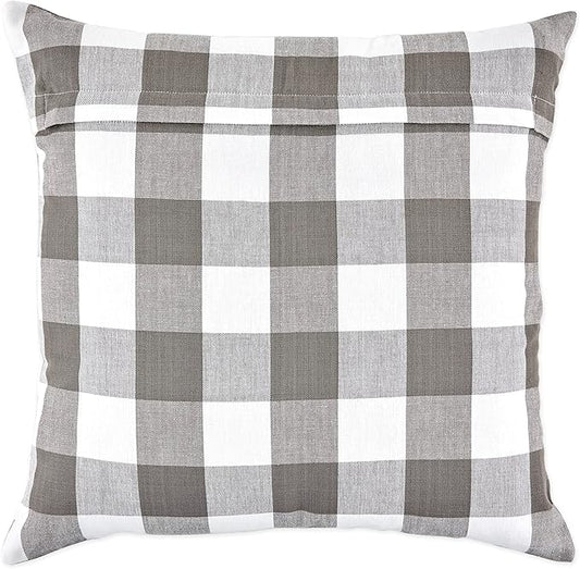DII Decorative Square Throw Pillow Cover Collection Cotton, Machine Washable, Hidden Zipper, 18x18, Gray Gingham, 4 Piece