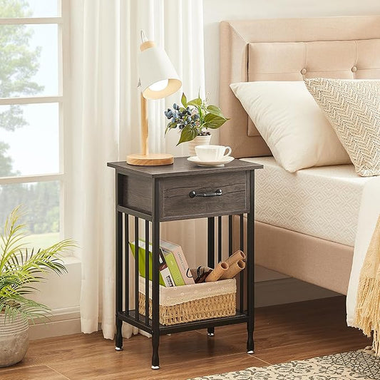 VECELO Night Stand Set 2 with Drawer and Storage Shelf,15.7x11.8x23.6 inches Bedside Table End Table,Wood Nightstands for Bedroom, Living Room,Sofa,Gray,2 Sets