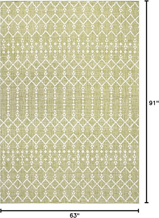 JONATHAN Y Moroccan Geometric Indoor Outdoor Area Rug 5X8 Light Green/Cream, Ourika Textured Weave for Backyard, Patio, Porch, Easy-Cleaning, High Traffic, Pet-Friendly, Non-Shedding (SMB108N-5)