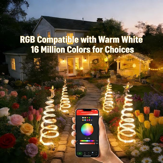 8 Pack Smart Christmas Pathway Lights Outdoor with Music Sync, 100+ Lighting Modes, Waterproof RGB Spiral Christmas Tree Path Lights for Yard, Driveway, Patio, Garden & Landscape Spotlights LED Lights