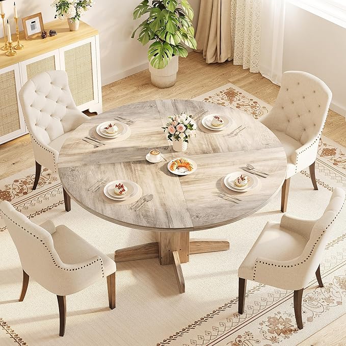 GAOMON Round Dining Table for 4-6 People,Circle Dining Table, 47 Inch Farmhouse Kitchen Table with Sturdy Pedestal Base,Finish Circle Table for Dining Room, Living Room, Apartment