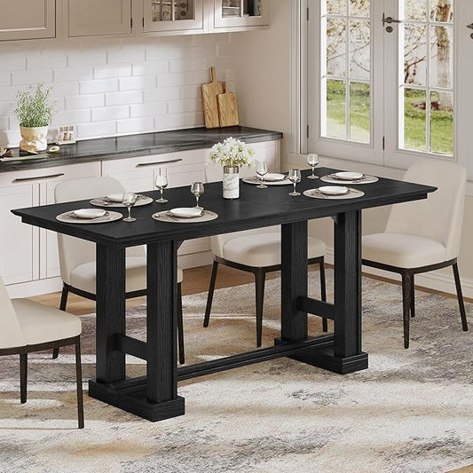 YITAHOME 70" Dining Table for 6–10 People, Farmhouse Rectangular Kitchen Table with Thick Base for Dining Room, Living Room, and Kitchen, Black