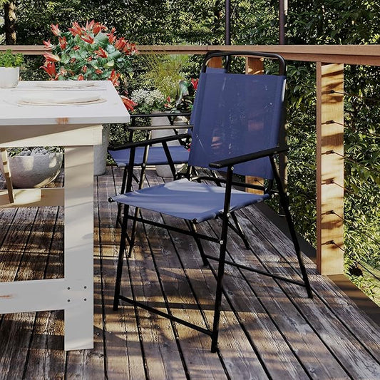 Flash Furniture Mystic Folding Patio Sling Chairs, Outdoor Textilene Lawn Chairs with Armrests, Set of 2, Navy