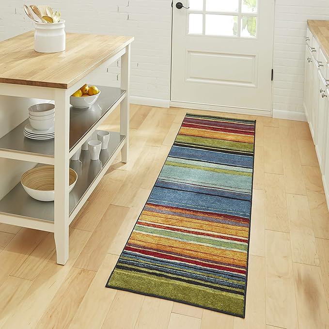 Mohawk Home Rainbow Stripe 2' x 5' Area Rug - Multicolor - Perfect for Living Room, Dining Room, Office
