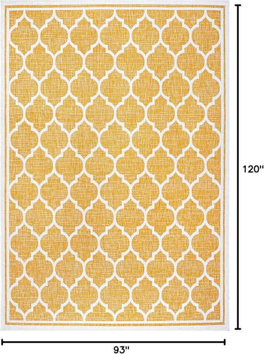 JONATHAN Y Moroccan Trellis Indoor Outdoor Area Rug 8X10 Yellow/Cream, Trebol Textured Weave for Backyard, Patio, Porch, Easy-Cleaning, High Traffic, Pet-Friendly, Non-Shedding (SMB109F-8)