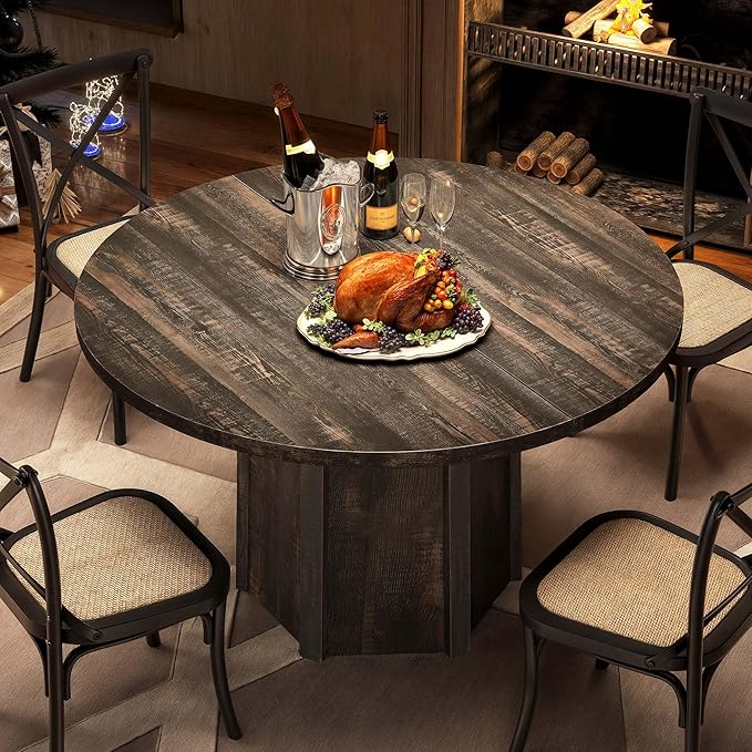 YITAHOME 47" Round Dining Table for 4-6 People Farmhouse Industrial Dinning Room Table with 1.18" Thick Wooden Tabletop Rustic Circle Dining Table with Hexagonal Base for Kitchen Restaurant Apartment
