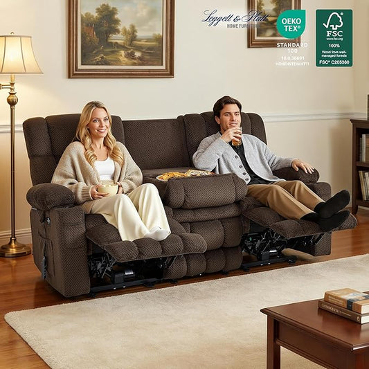 MCombo 80.7" W 3 Seater Power Reclining Sofa with Heat and Vibration Massage, Zero Gravity Recliner Sofa Couch with Drop Down Table for Living Room, Fabric 6316M10
