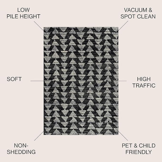 JONATHAN Y Aisha Moroccan Triangle Geometric Black/Cream Indoor Area Rug, 3x5, Contemporary, Modern, Easy-Cleaning for Living Room, Bedroom, Kitchen, Pet Friendly, Non-Shedding (MOH206C-3)