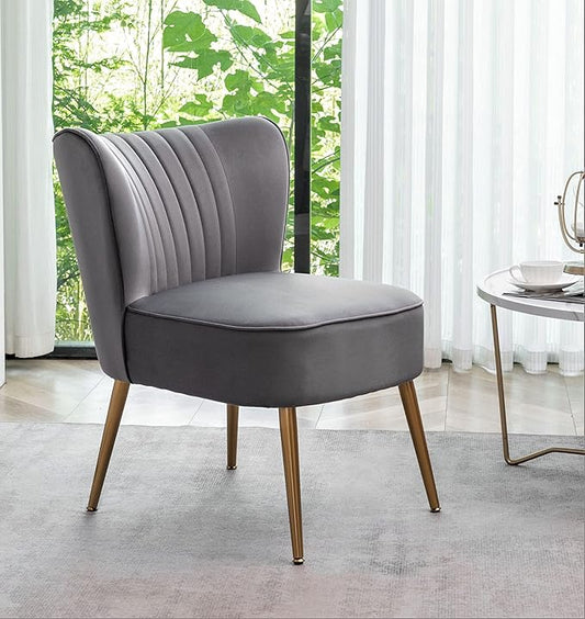 Modern Velvet Accent Chair for Living Room, Bedroom, or Entryway, Stylish and Comfortable Armless Design with Metal Legs, Grey