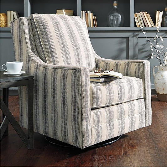 Signature Design by Ashley Kambria Striped Upholstered Swivel Accent Glider Chair, Ivory & Black