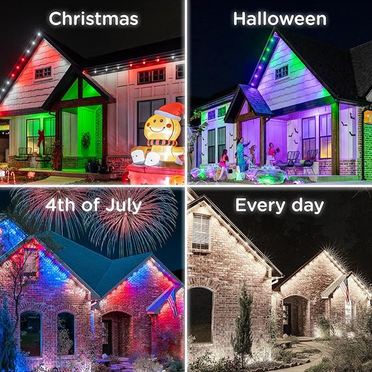 Enbrighten Vibe Eternity Permanent Outdoor Lights for House, 100 Feet, 72 RGBWIC LEDs, Close Spacing, 33lm, Color Changing, Christmas, Eave Lighting, Smart App, Works with Alexa, Google Home, 81103