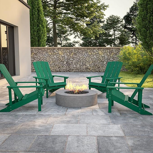Flash Furniture Charlestown Poly Resin Adirondack Chair - Green - All Weather - Indoor/Outdoor - Set of 4