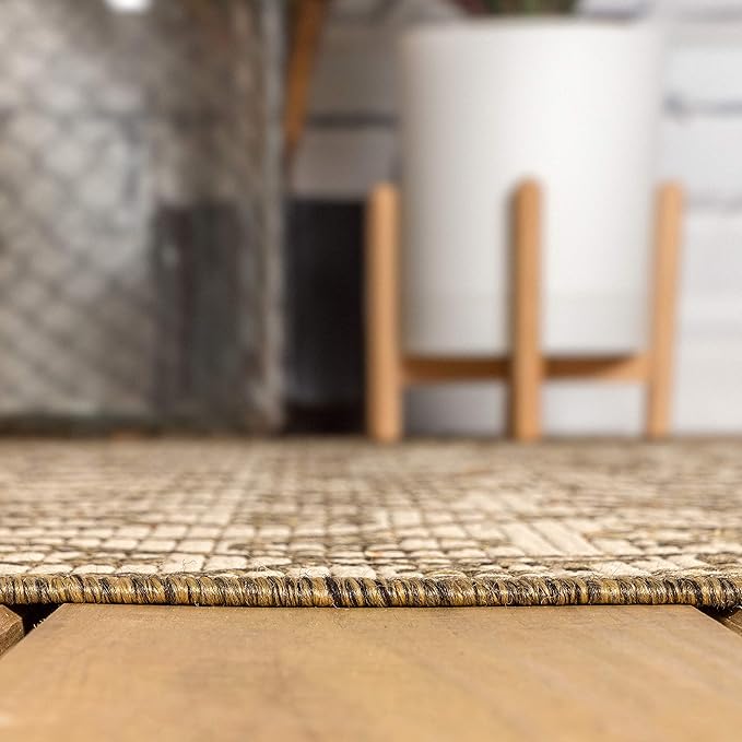 JONATHAN Y Vintage Filigree Indoor Outdoor Runner Rug 2X10 Beige/Brown, Madrid Textured Weave for Backyard, Patio, Porch, Easy-Cleaning, High Traffic, Pet-Friendly, Non-Shedding (SMB107B-210)