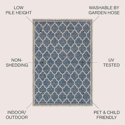 JONATHAN Y Moroccan Trellis Indoor Outdoor Square Area Rug 8X8 Navy/Gray, Trebol Textured Weave for Backyard, Patio, Porch, Easy-Cleaning, High Traffic, Pet-Friendly, Non-Shedding (SMB109D-8SQ)