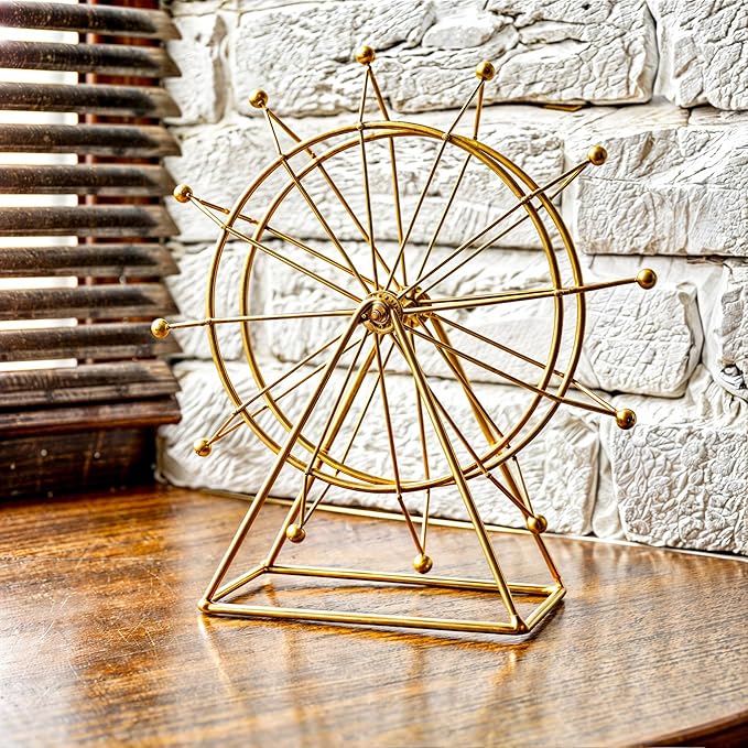 Ferris Wheel Bookshelf Decor – Gold Decor Modern Gift - Shelf Decor Accents Ornament - House Decorations Living Room - Fireplace Decor or Desk Decor - Entryway Decor. (Art Deco)