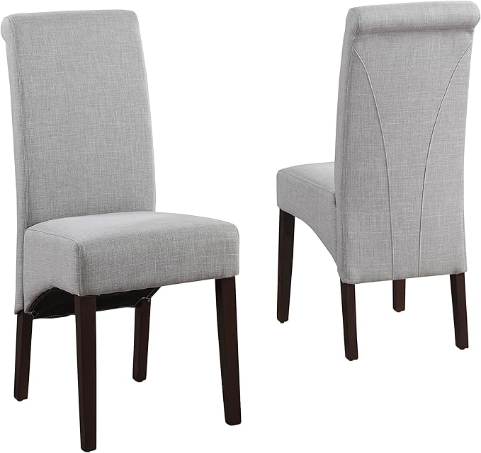 SIMPLIHOME Avalon Dining Chairs - Upholstered Solid Hardwood and Linen-Style Fabric Parsons Chair Set in Dove Grey, Contemporary Dining Room Seating with Curved Back and Cushioned Seat (Set of 2)