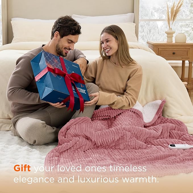 Bedsure GentleSoft Electric Blanket King Size - Soft Ribbed Flannel Heated Blanket with Dual Control, Heating with 10 Heat Settings, 10 Time Settings, 8 hrs Timer Auto Shut Off (90"x100", Pink)