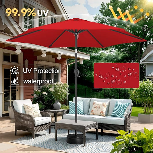 FLAME&SHADE 10ft Patio Umbrella - Outdoor Umbrella with 6 Sturdy Ribs, Push Button Tilt and Crank, UV Protection Table Market Umbrella for Pool, Porch,Garden, Deck, Backyard(Red)