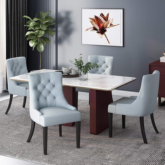 Christopher Knight Home Irene Contemporary Tufted Fabric Dining Chairs (Set of 4), Light Sky and Espresso