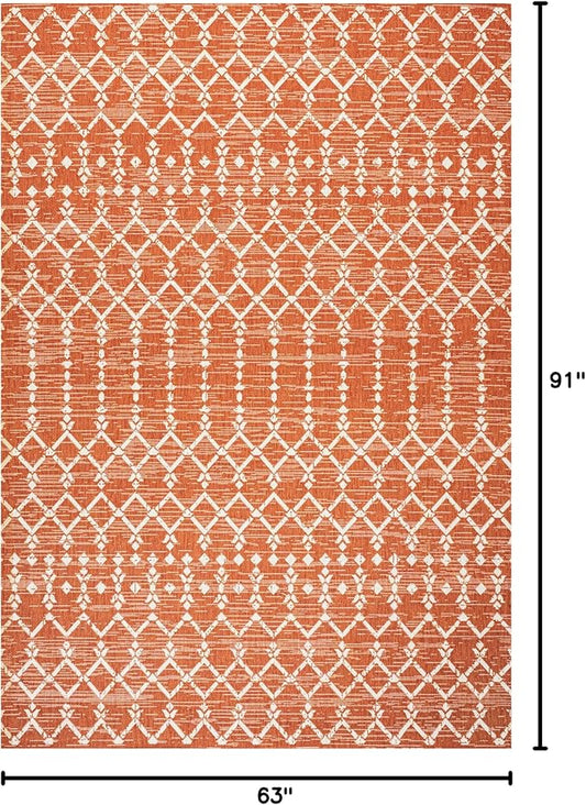 JONATHAN Y Moroccan Geometric Indoor Outdoor Area Rug 5X8 Orange/Cream, Ourika Textured Weave for Backyard, Patio, Porch, Easy-Cleaning, High Traffic, Pet-Friendly, Non-Shedding (SMB108P-5)