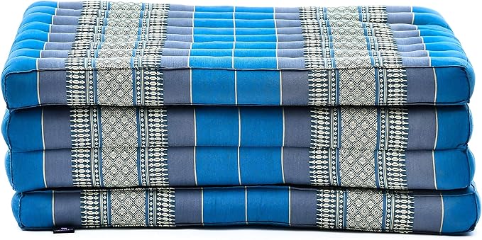 Leewadee Trifold Mattress Standard – Comfortable Thai Massage Pad, Foldable Floor Mattress Filled with Kapok, Perfect to Use as a Sleeping Mat 79 x 28 inches, Light Blue